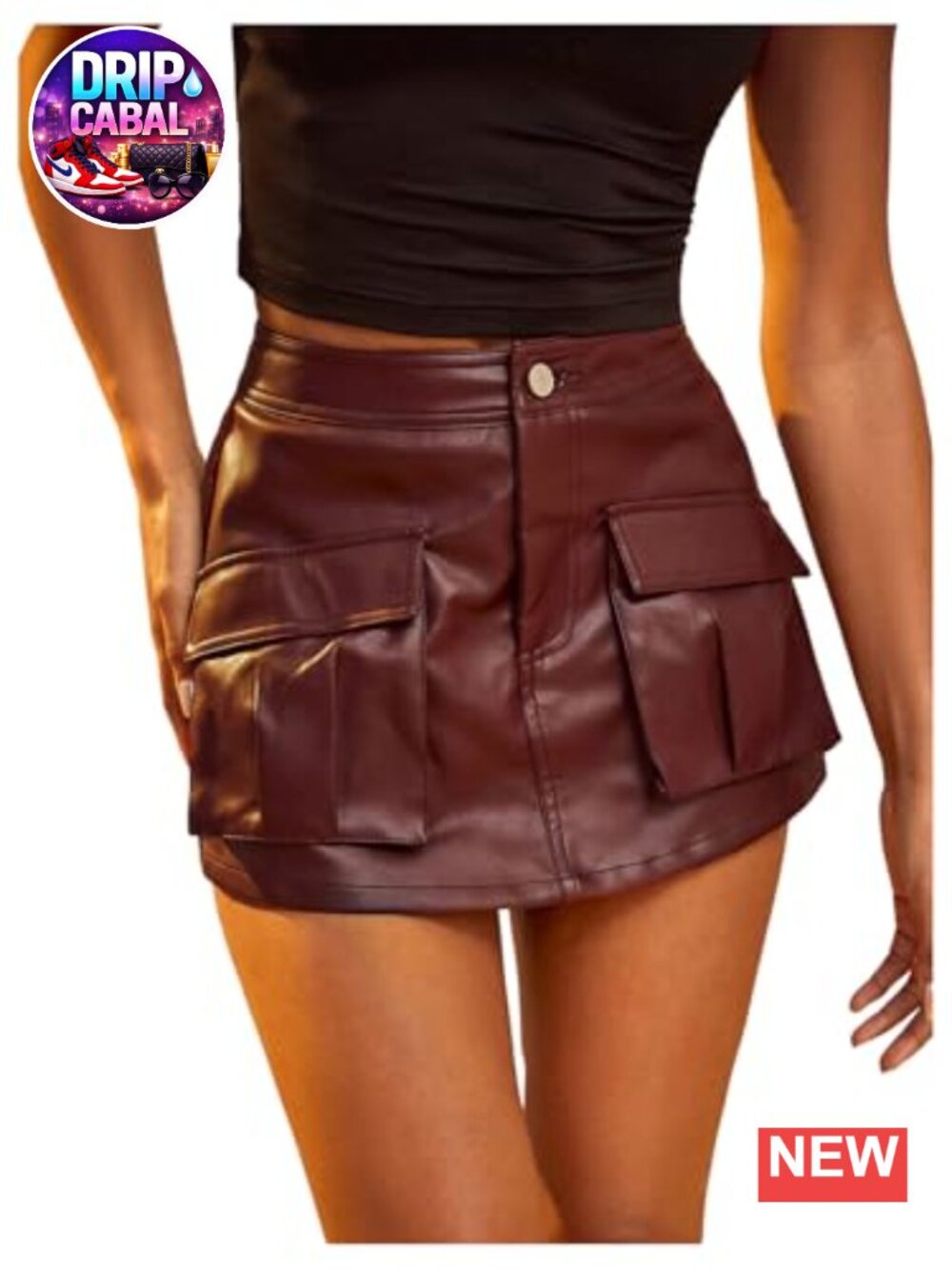 Faux Leather Skort with Pockets Mini Skirt Women's Going Out Skort
